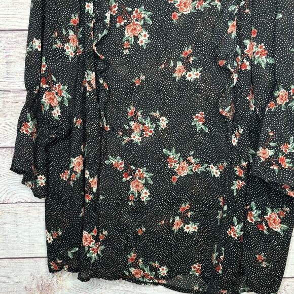 Torrid Black Polka Dot Floral Ruffle Semi Sheer Blouse Top Size 3 - Picture 5 of 9